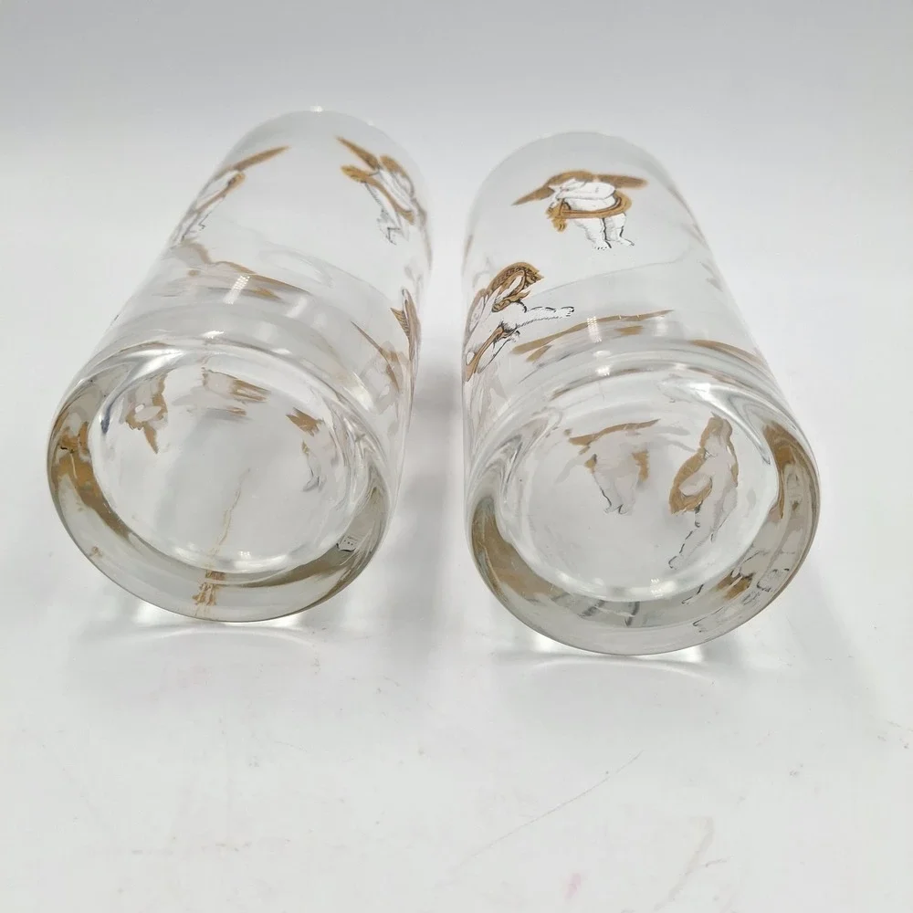 Vintage Culver Tall Cooler Barware Glasses Cherubs & Stars Set of 2 Made In USA
